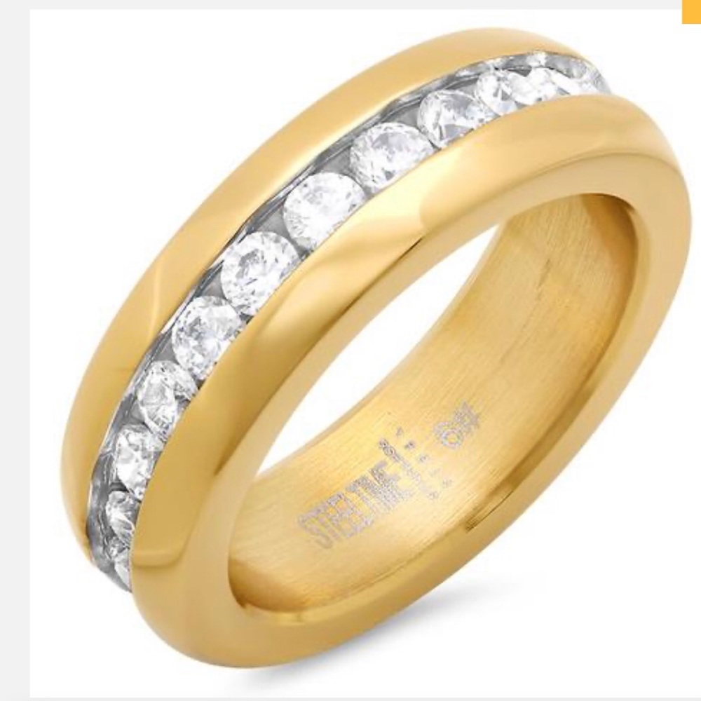 STEELTIME. 18k plated steel w/ simulated diamonds